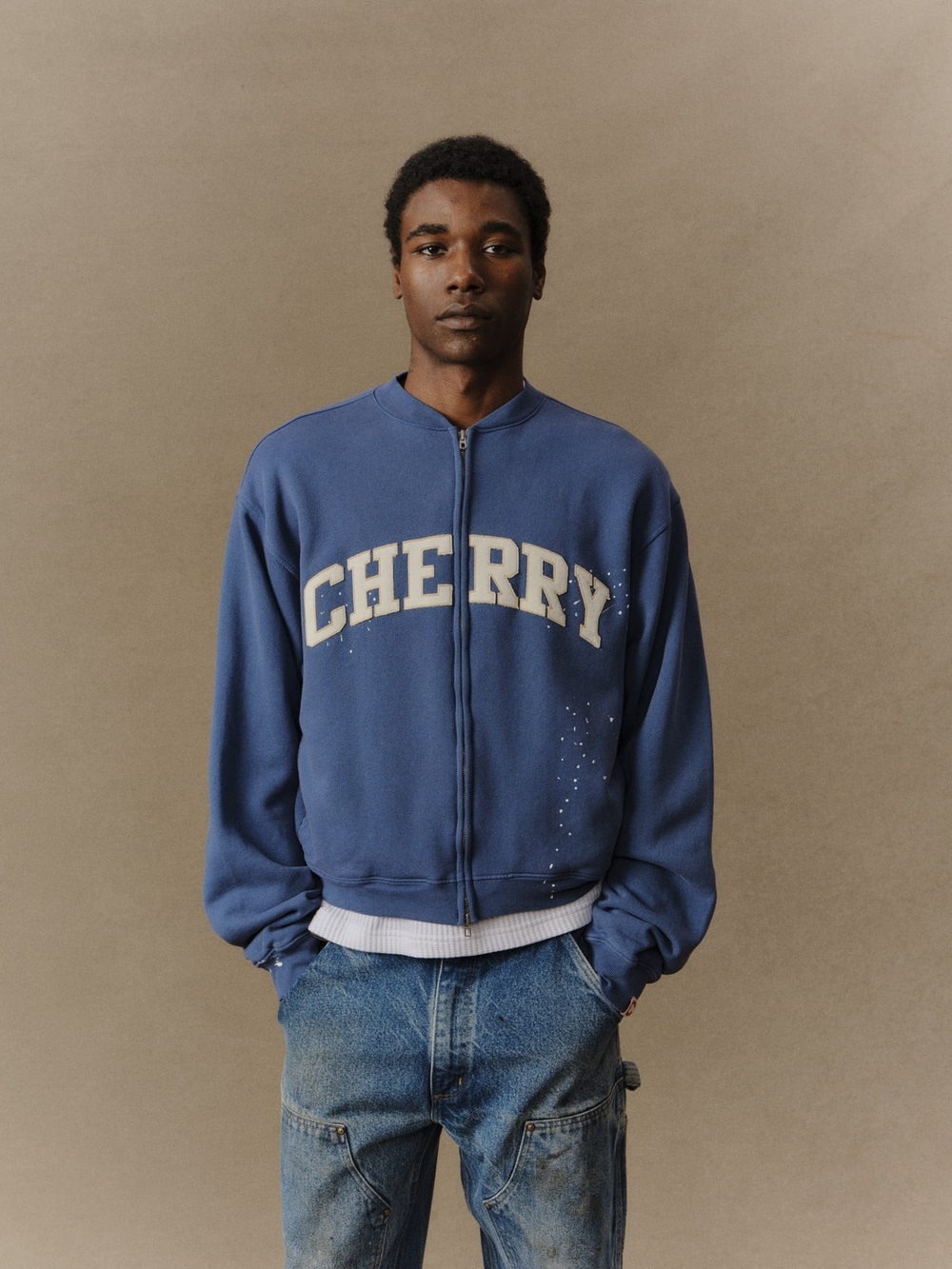 Cherry LA Blue Zip-Up 'CHERRY' Logo Jacket